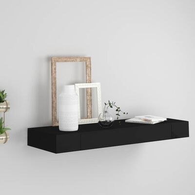 vidaXL Floating Wall Shelf with Drawer Black 80x25x8 cm