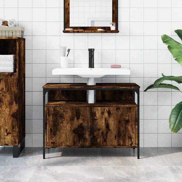 vidaXL Bathroom Sink Cabinet Smoked Oak 80x30x60 cm Engineered Wood