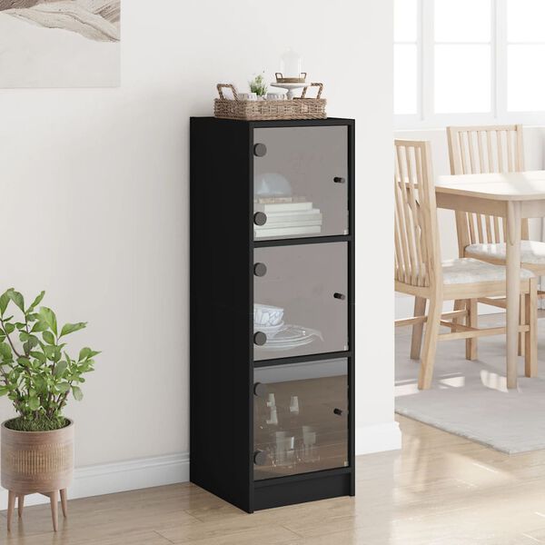 vidaXL Highboard with Glass Doors Black 35x37x109 cm