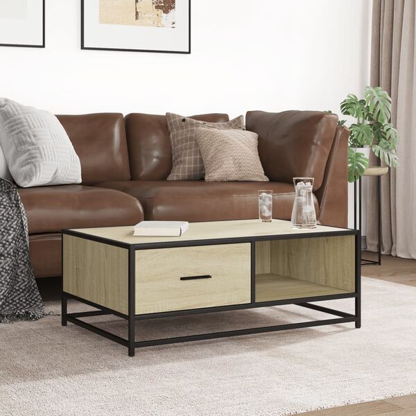 vidaXL Coffee Table Sonoma Oak 90x57x35 cm Engineered Wood and Metal