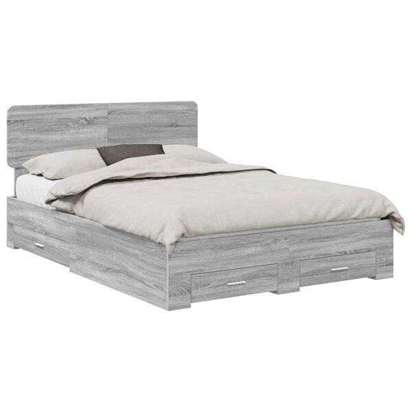 vidaXL Bed Frame with Drawer Grey Sonoma 150 x 200 cm Engineered Wood