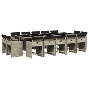 vidaXL 15 Piece Garden Dining Set with Cushions Light Grey Poly Rattan