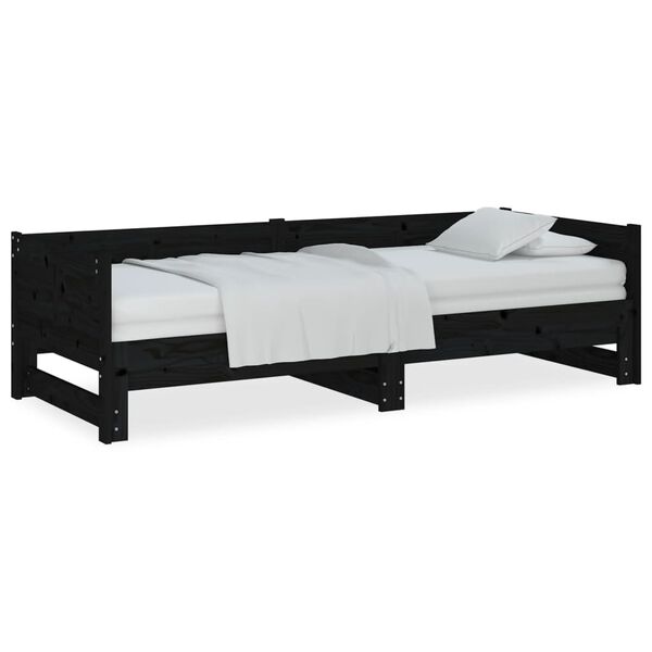 vidaXL Pull-out Day Bed without Mattress Black 2x(90x200) cm