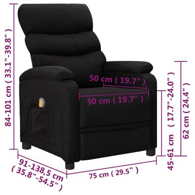 vidaXL Wing Back Massage Reclining Chair Black Faux Leather