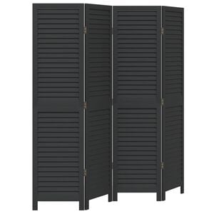 vidaXL Room Divider 4 Panels Black Solid Wood Paulownia