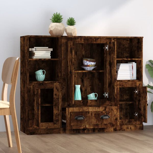 vidaXL Highboards 3 pcs Smoked Oak Engineered Wood