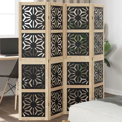 vidaXL Room Divider 4 Panels Brown and Black Solid Wood Paulownia