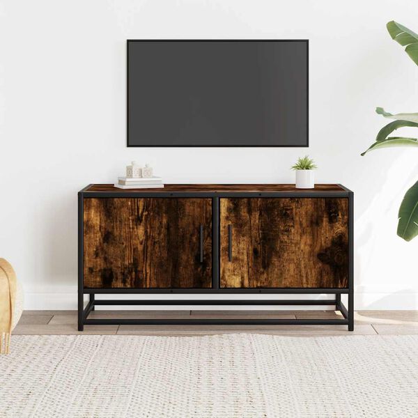 vidaXL TV Cabinet Smoked Oak 80x34.5x40 cm Engineered Wood and Metal