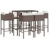 vidaXL 7 Piece Garden Bar Set with Cushions Brown Poly Rattan
