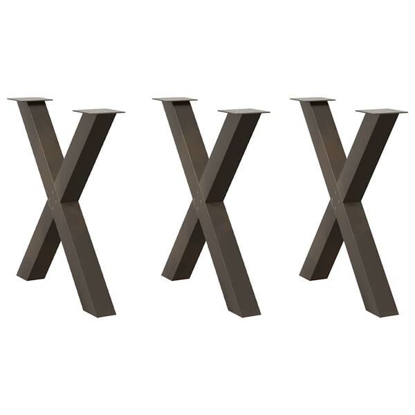 vidaXL Dining Table Legs X-Shaped 3 pcs Natural Steel 80x(72-73) cm Steel