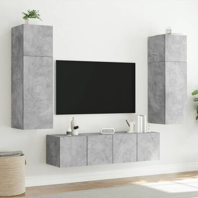 vidaXL TV Wall Cabinets with LED Lights 2 pcs Concrete Grey 60x35x31 cm