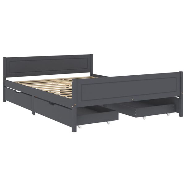 vidaXL Bed Frame without Mattress Dark Grey Solid Wood Pine 140x200 cm (322127+2x321990)