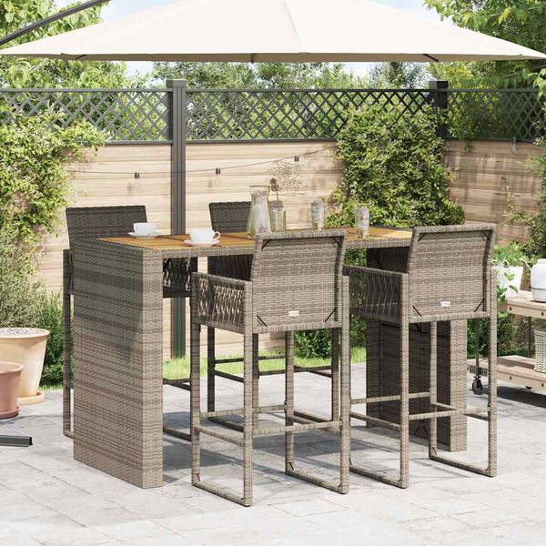 vidaXL 5 Piece Garden Bar Set without Cushions Grey Poly Rattan Acacia