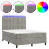 vidaXL Box Spring Bed with Mattress&LED Light Grey 140x190 cm Velvet