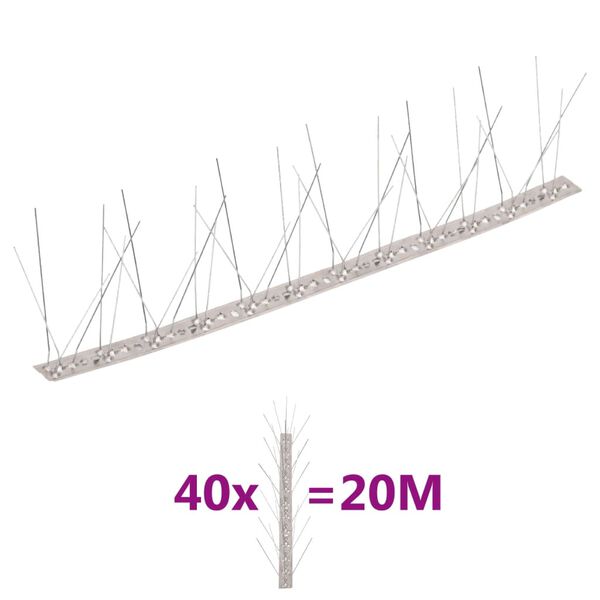 vidaXL 5-row Stainless Steel Bird & Pigeon Spikes Set of 40 20 m