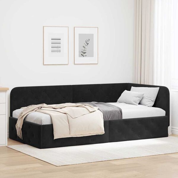 vidaXL Corner Bed Frame with Headboard Black 100 x 200 cm Velvet