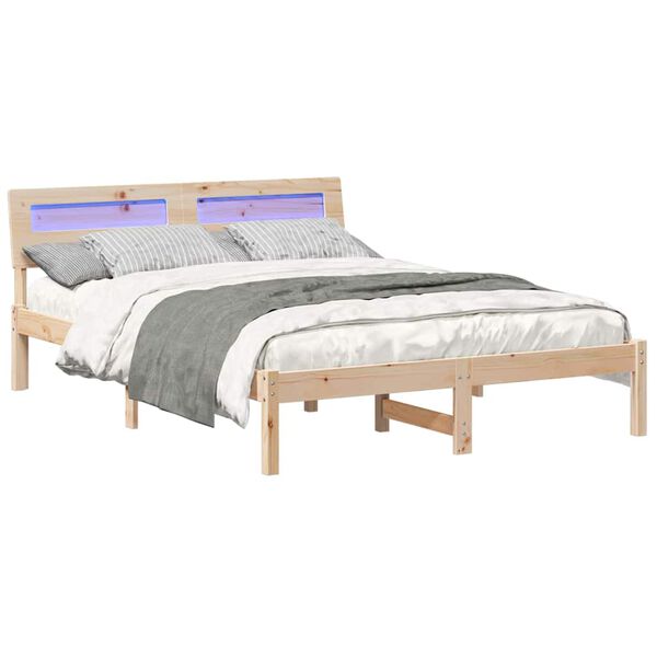 vidaXL Bed Frame with Headboard Brown 120 x 190 cm Solid Pine Wood