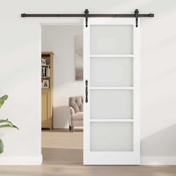 vidaXL Sliding Door White 78 x 202 cm Solid Pine Wood and Glass