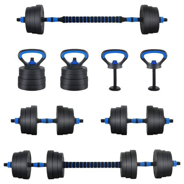 vidaXL 4-in-1 Dumbbell Set Black and Blue 121 x 19.5 x 19.5 cm