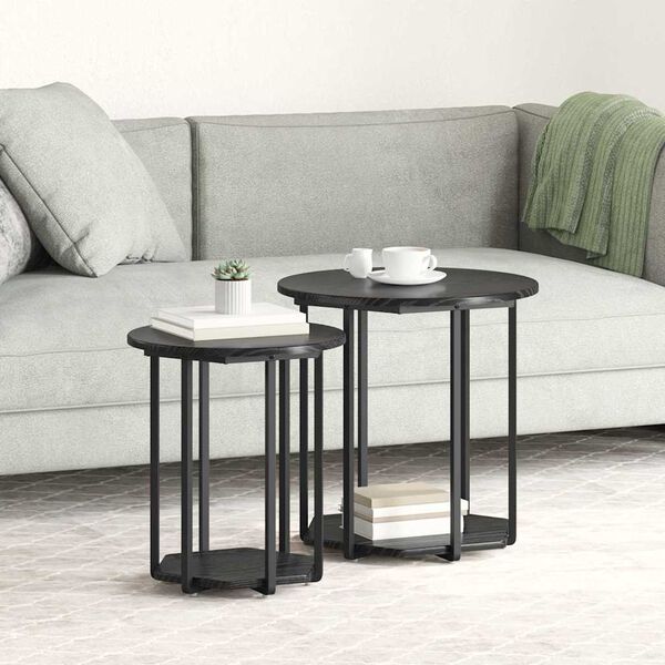 vidaXL Side Table Set with Shelf 2 pcs Black Oak
