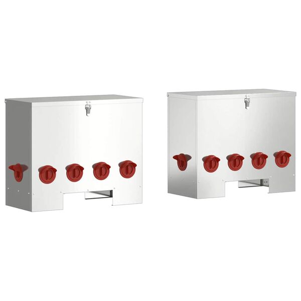 vidaXL Chicken Feeder 2 pcs Silver 60.5 x 29 x 51 cm Galvanised Steel