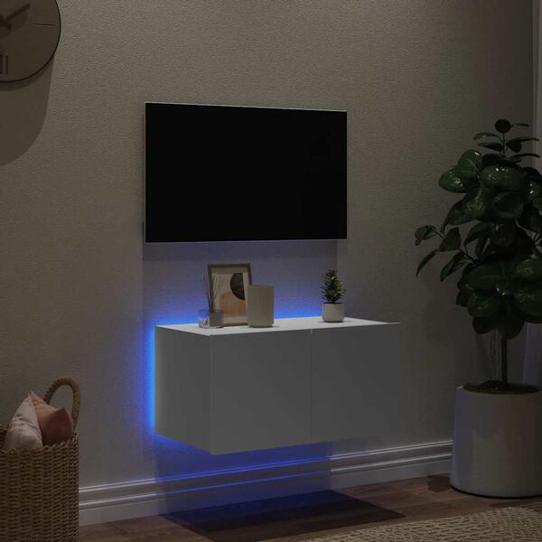 vidaXL TV Wall Cabinet with LED Lights White 60x35x31 cm