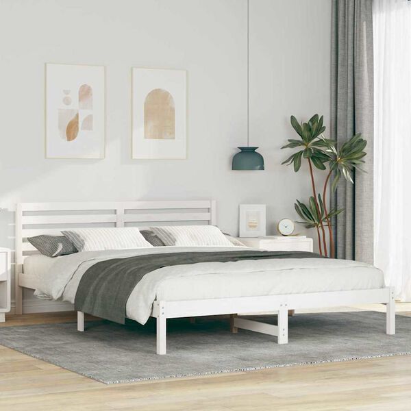 vidaXL Bed Frame with Headboard White 160 x 210 cm Solid Pine Wood