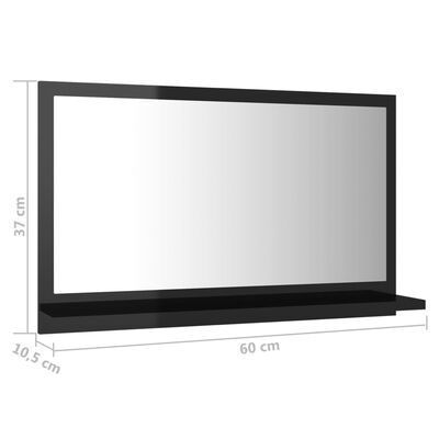vidaXL Bathroom Mirror High Gloss Black 60x10.5x37 cm Engineered Wood