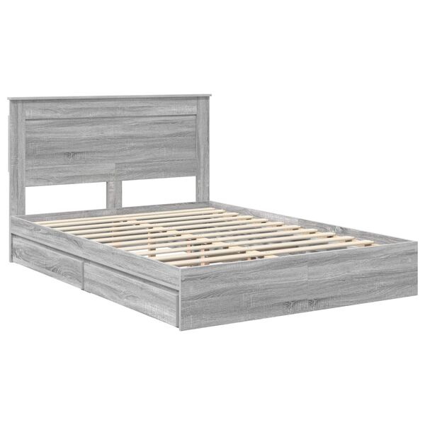 vidaXL Storage Bed Grey Sonoma 140 x 200 cm Engineered Wood