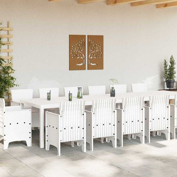 vidaXL Garden Dining Set 15 pcs White Polt rattan