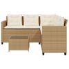 vidaXL Garden Sofa with Table and Cushions L-Shaped Beige Poly Rattan