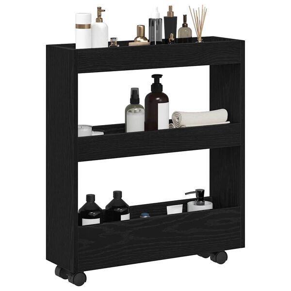 vidaXL Narrow Storage Trolley Black Oak 60 x 18 x 70 cm