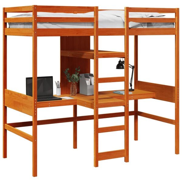 vidaXL Loft Bed Frame without Mattress Wax Brown 80x200cm Solid Wood Pine