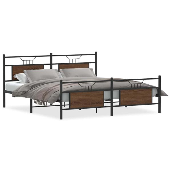 vidaXL Metal Bed Frame without Mattress Brown Oak 160x200 cm