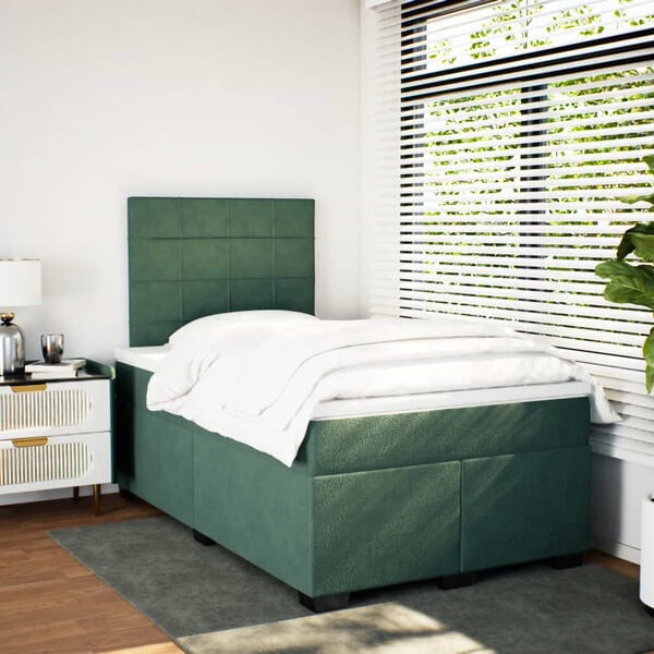 vidaXL Box Spring Bed with Mattress Dark Green 120x200 cm Velvet