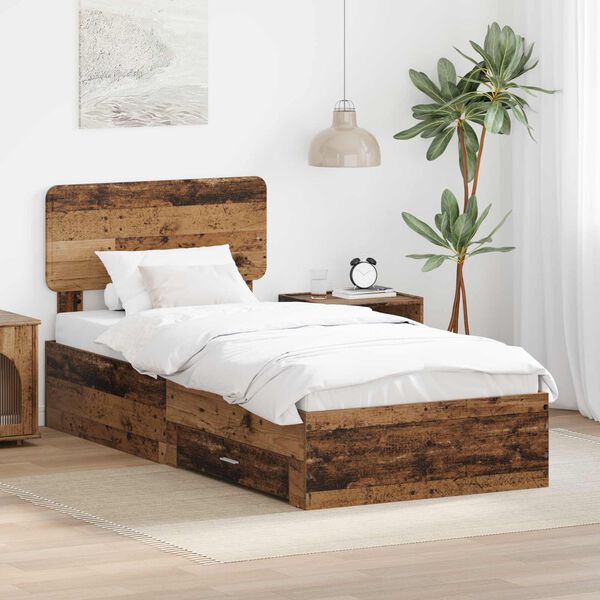 vidaXL Bed Frame with Headboard Old Wood 90 x 200 cm Engineered Wood
