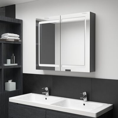 vidaXL LED Bathroom Mirror Cabinet Shining Grey 80x12x68 cm