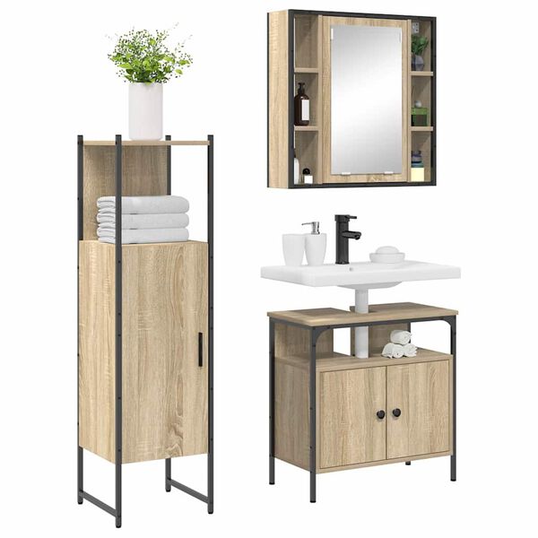 vidaXL Bathroom Furniture Set with Shelf 3 pcs Brown Engineered wood
