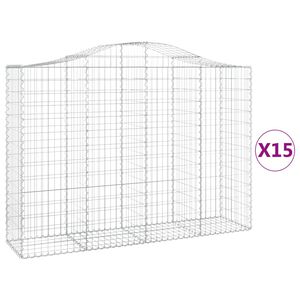 vidaXL Arched Gabion Baskets 15 pcs 200x50x140/160 cm Galvanised Iron