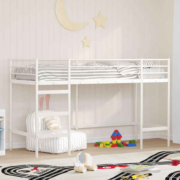 vidaXL Kids'Loft Bed Frame White 99.5 x 190 cm Steel