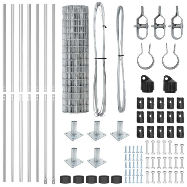 vidaXL Fence with Post Silver 1.2 x 10 m Steel