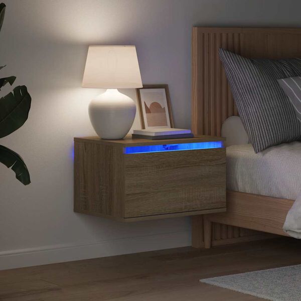 vidaXL Wall-mounted Bedside Cabinet with LED Lights Sonoma Oak