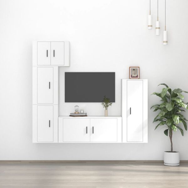 vidaXL 5 Piece TV Cabinet Set White Engineered Wood