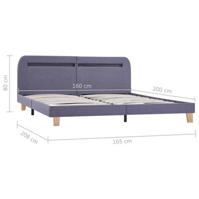 vidaXL Bed Frame with LED Light Grey Fabric 150x200 cm King Size