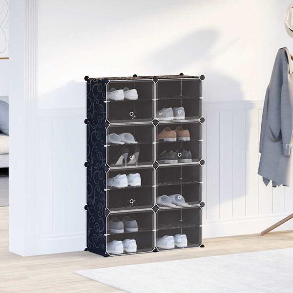 vidaXL Storage Cube Organiser with 8 Cubes and Doors Black PP