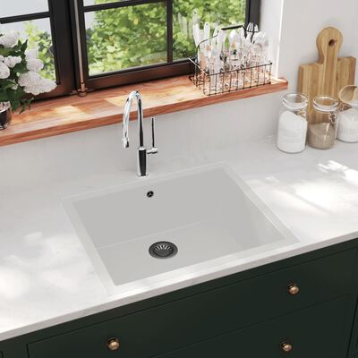 vidaXL Kitchen Sink with Overflow Hole White Granite