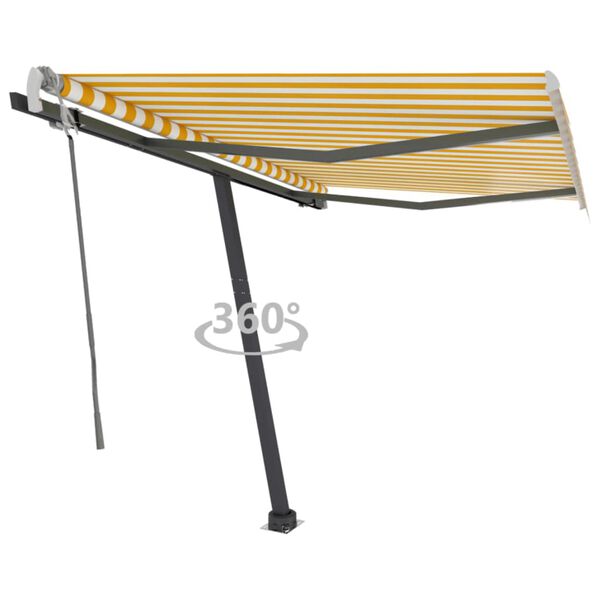 vidaXL Freestanding Manual Retractable Awning 300x250 cm Yellow/White