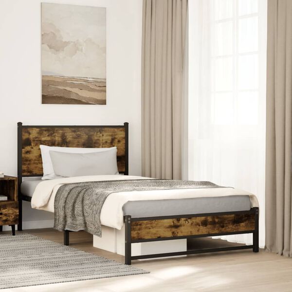 vidaXL Metal Bed Frame without Mattress Smoked Oak 100x190 cm