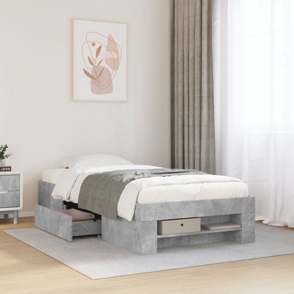vidaXL Bed Frame without Mattress Concrete Grey 90x190cm Engineered Wood