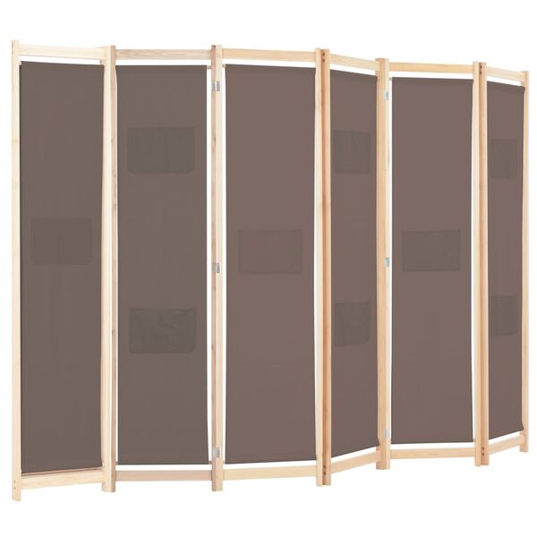 vidaXL 6-Panel Room Divider Brown 240x170x4 cm Fabric